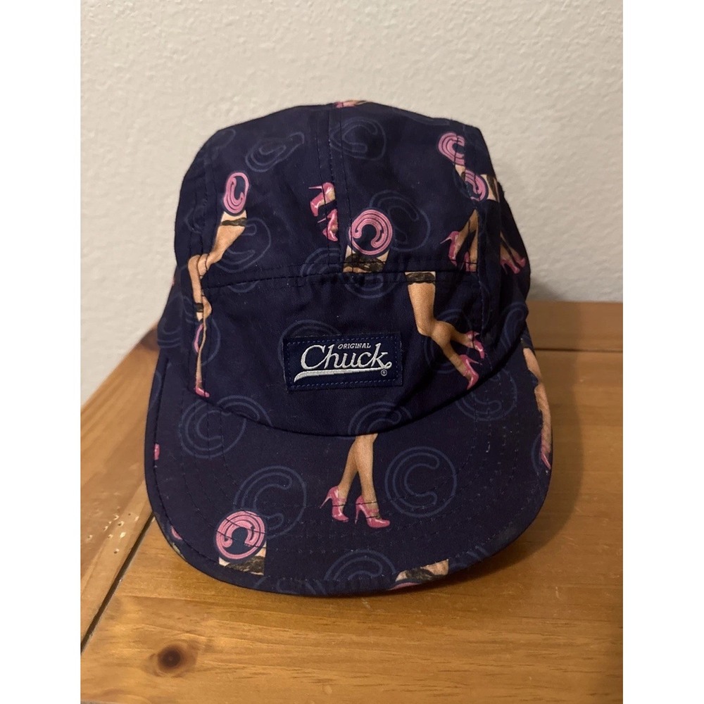 Rare Original Chuck 5-Panel Camper Hat Navy Blue Pink Graphic Retro Pin Up Motif
